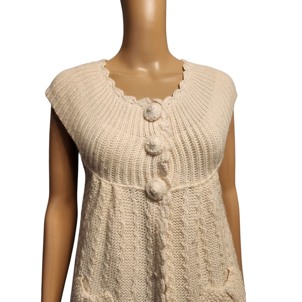 Saint Tropez White Cap Sleeve Knit Cardigan Sweater Size L - Picture 2 of 13